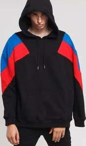 Urban Classics Oversize 3-Tone Hoody černá / modrá / červená XXL