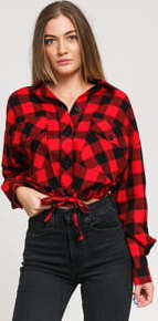 Urban Classics Ladies Short Oversized Check Shirt červená / černá XL